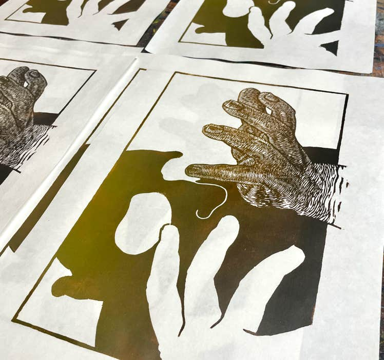 woodblock prints in progress by jamie frost