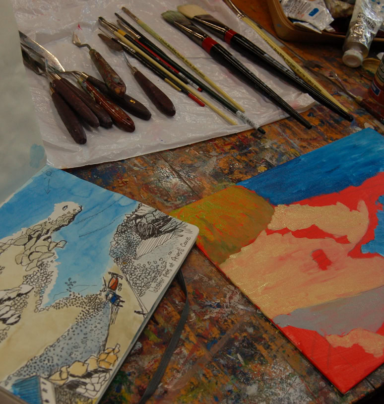 Textures in clay sculpture of figure.